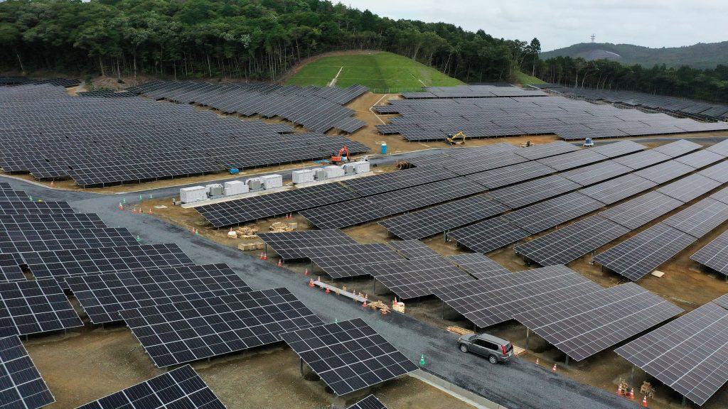 Kasama Solar Project in Ibaraki Japan with large-scale photovoltaic panels generating renewable energy