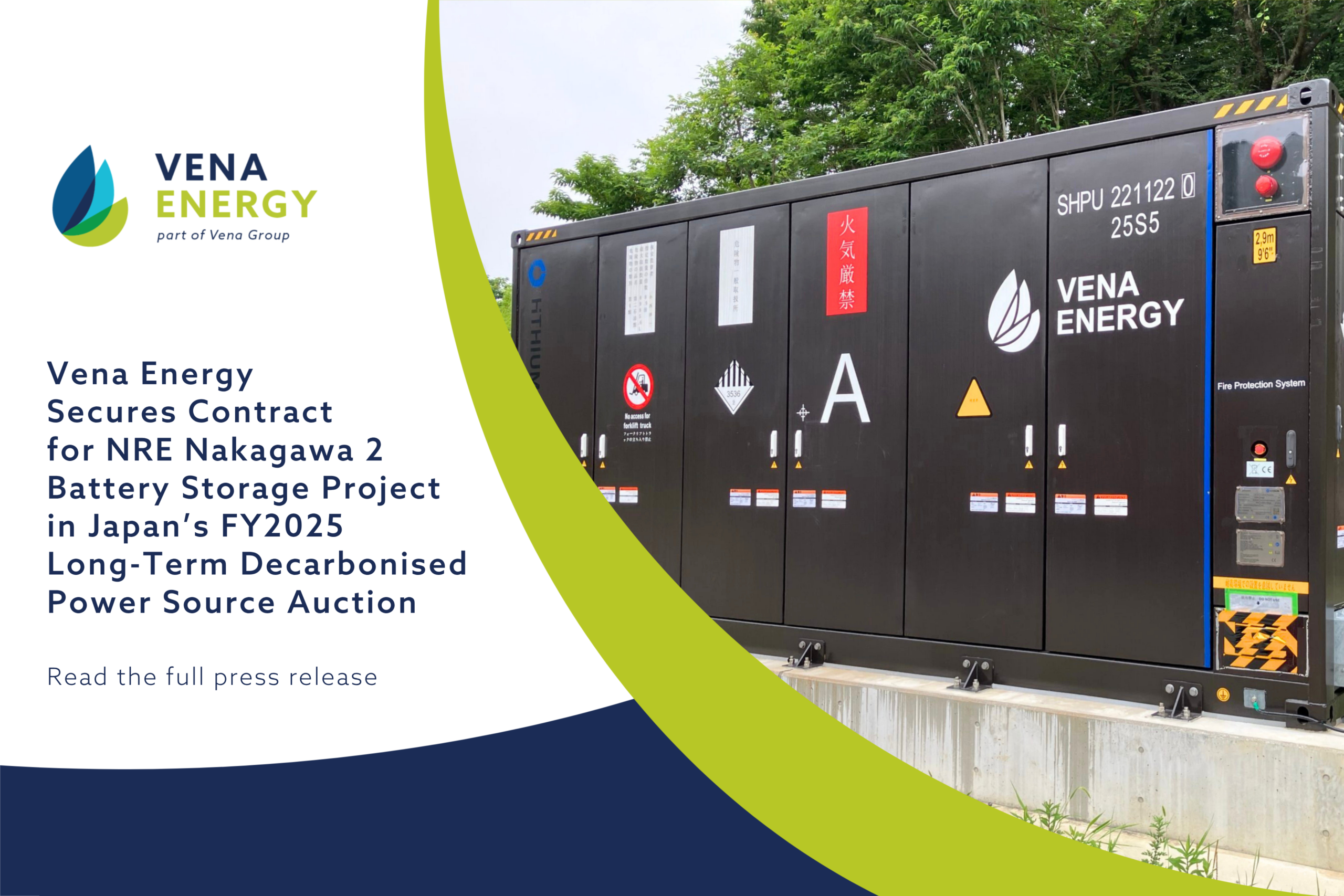 Vena Energy Secures Contract for NRE Nakagawa 2 Battery Storage Project in Japan’s FY2025 Long-Term Decarbonised Power Source Auction